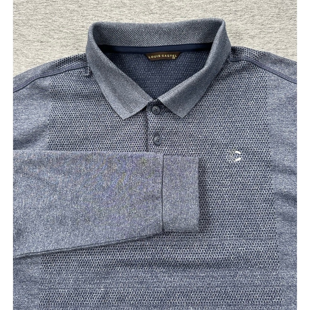 Louis Castel Polo Shirt Mens 110 XL Blue Gray Long Sleeve Golf Performance